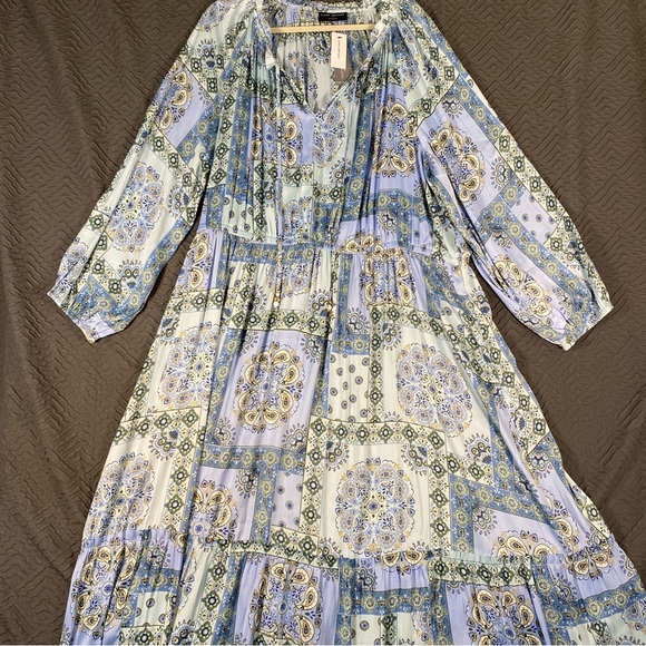 Lane Bryant Boho Blue Paisley Maxi Peasant Dress Plus Size 28 New With Tags - Picture 2 of 7